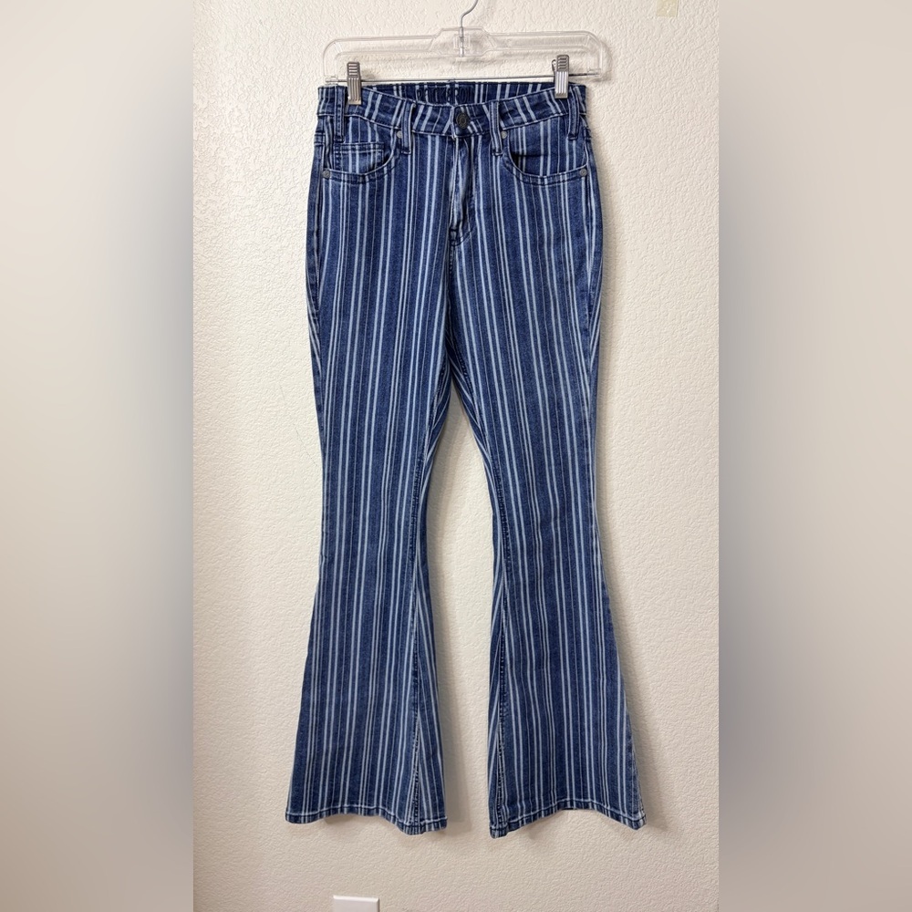 Rock & Roll Cowgirl High Rise Blue Striped Flare Jeans 26/34 Long Western